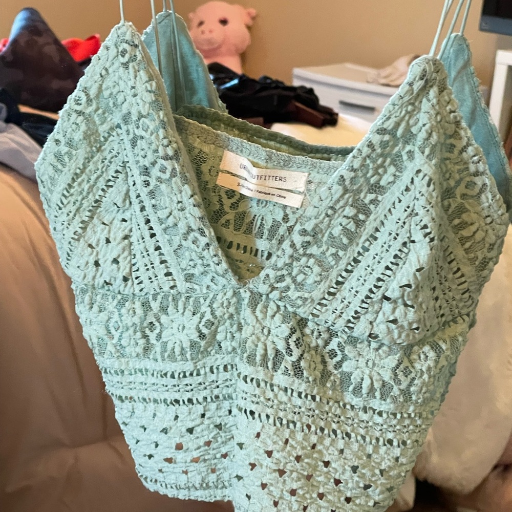 Urban Outfitters Green Cropped Embellished Camisole